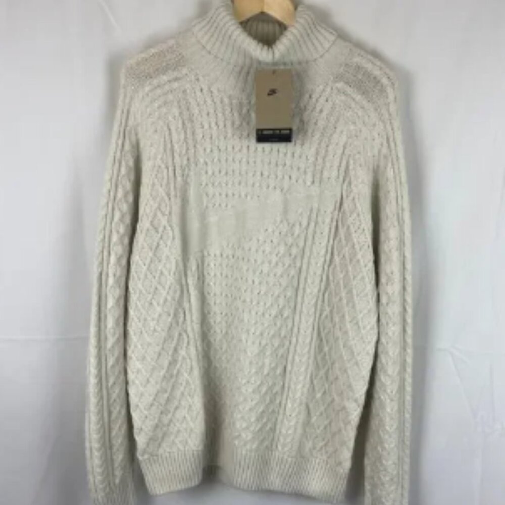 Nike Cable Knit Turtleneck Sweater Ivory Cream White FB7770-072 Men's Size M